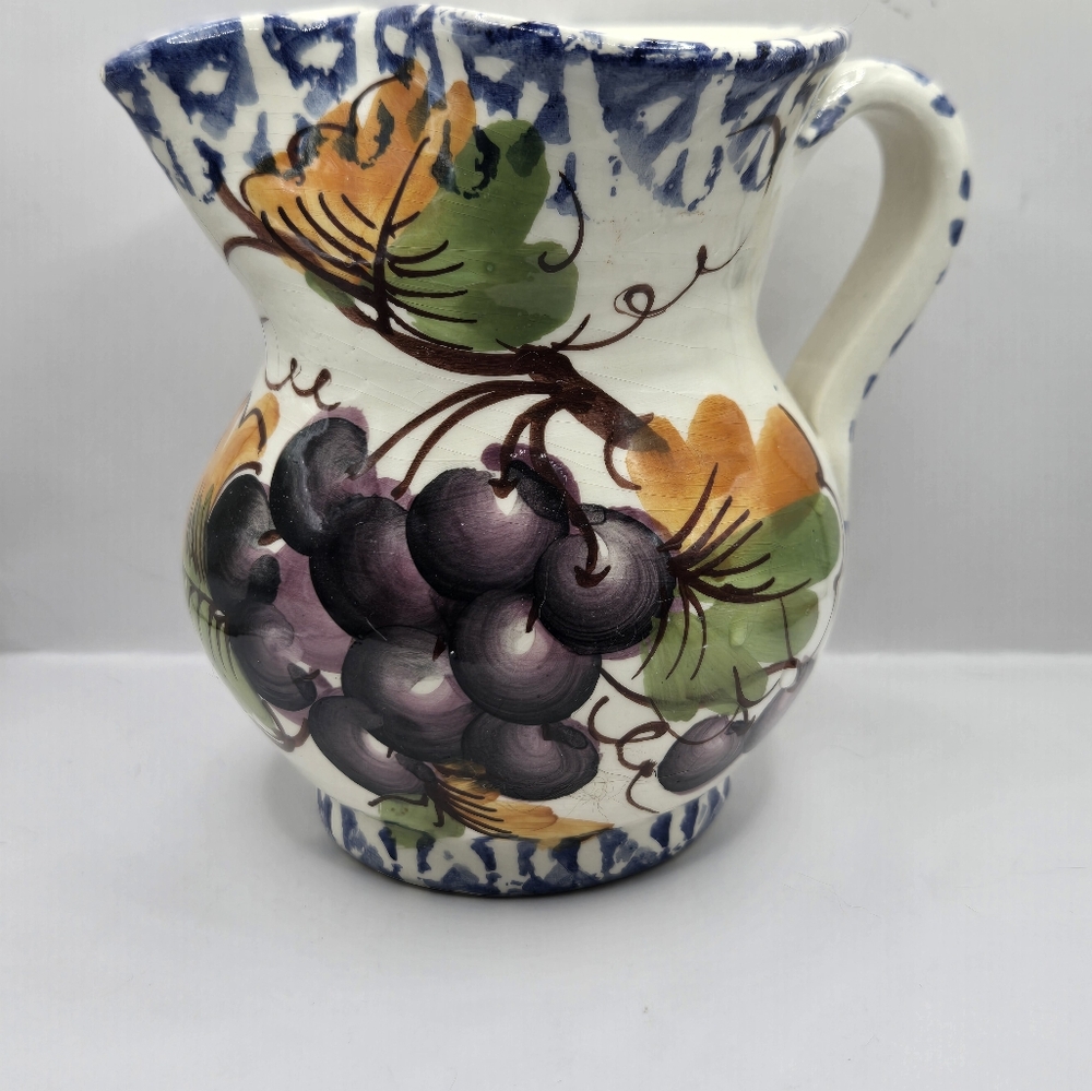 Small Italian Ceramic Pitcher Hand Painted Grapes